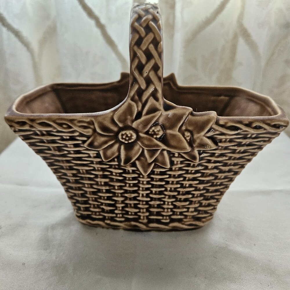Vintage McCoy Ceramic Pottery Basket Brown